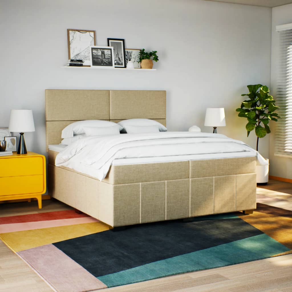Boxspring met matras stof crèmekleurig 200x200 cm