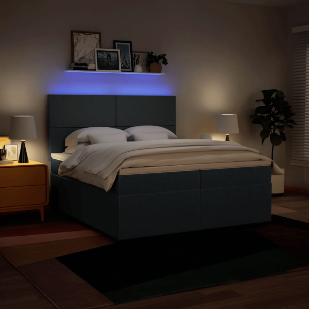 Boxspring met matras stof blauw 200x200 cm