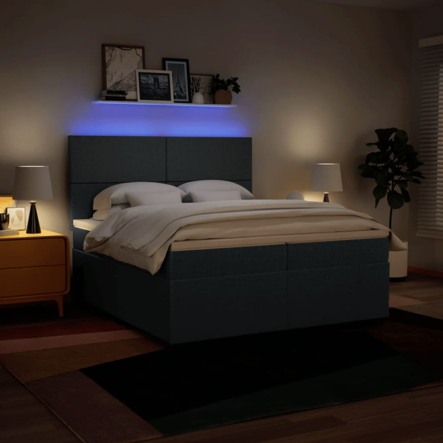 Boxspring met matras stof blauw 200x200 cm