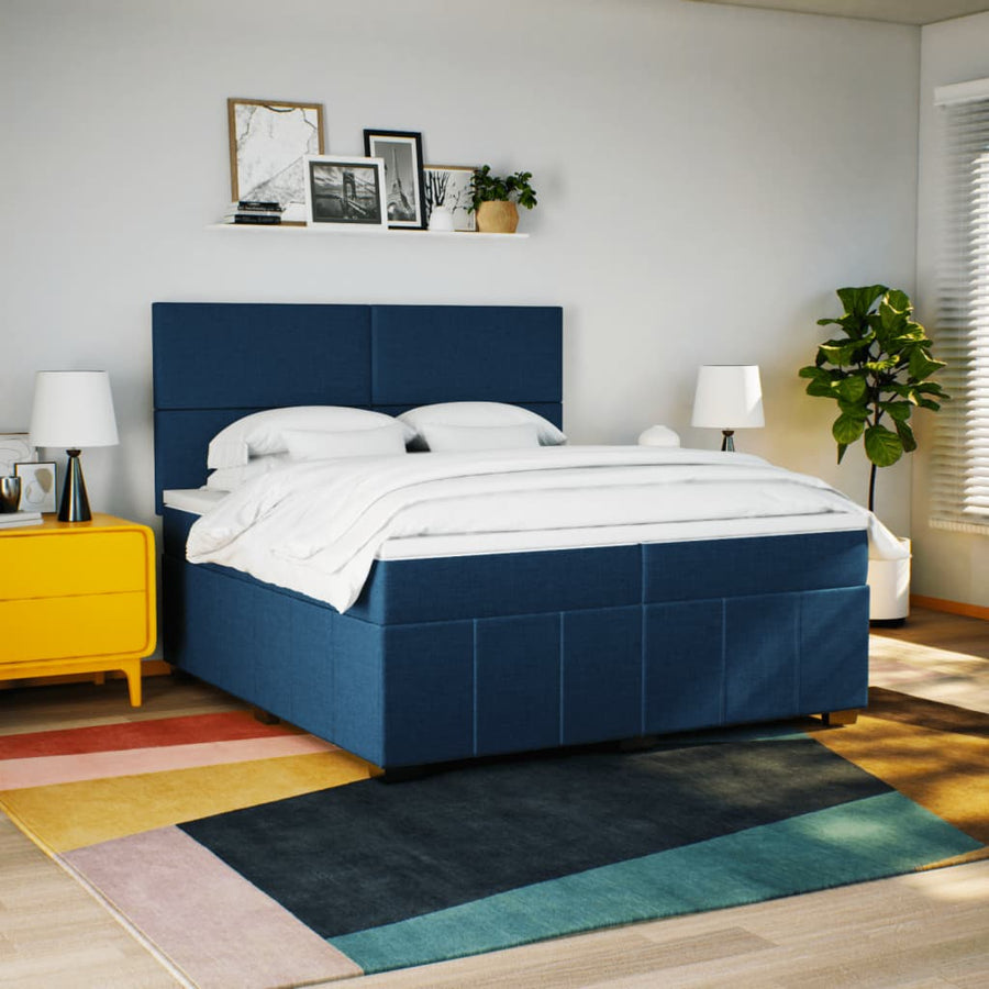 Boxspring met matras stof blauw 200x200 cm