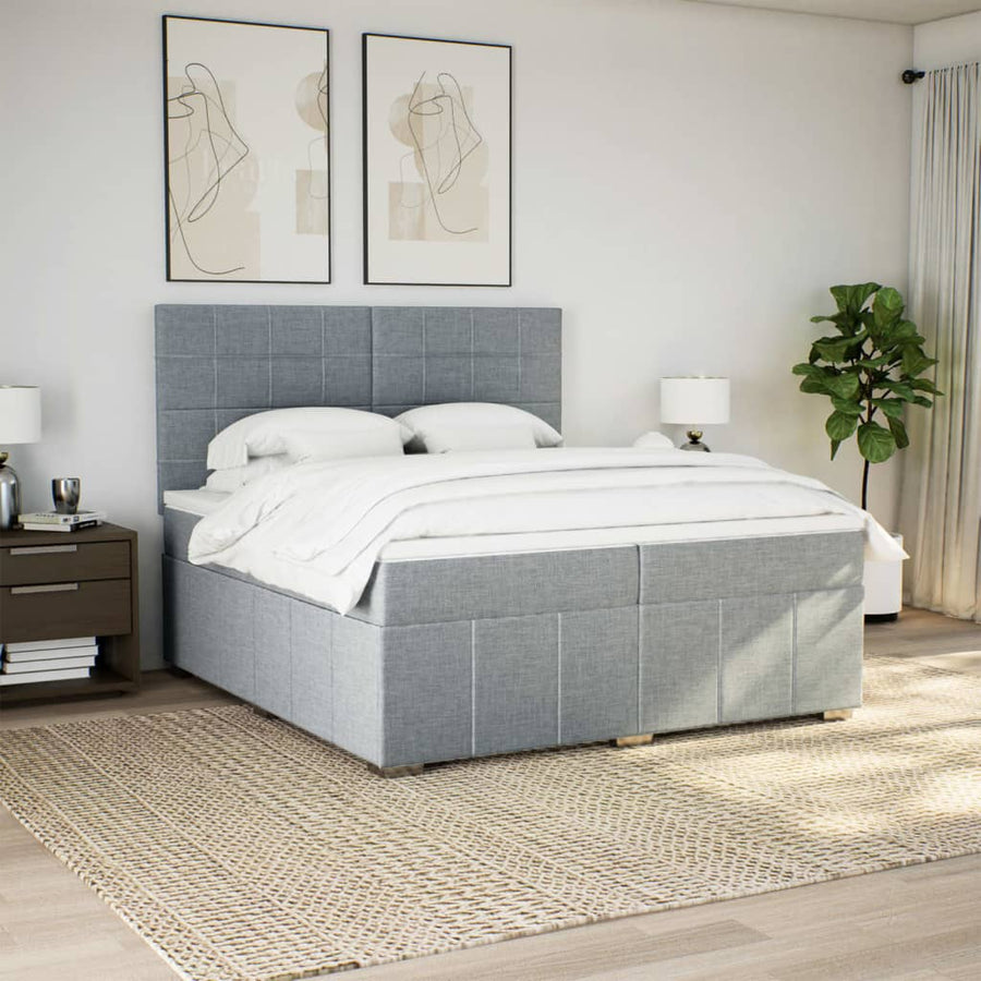 Boxspring met matras stof lichtgrijs 200x200 cm