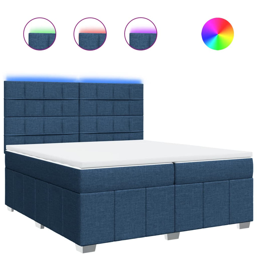 Boxspring met matras stof blauw 200x200 cm
