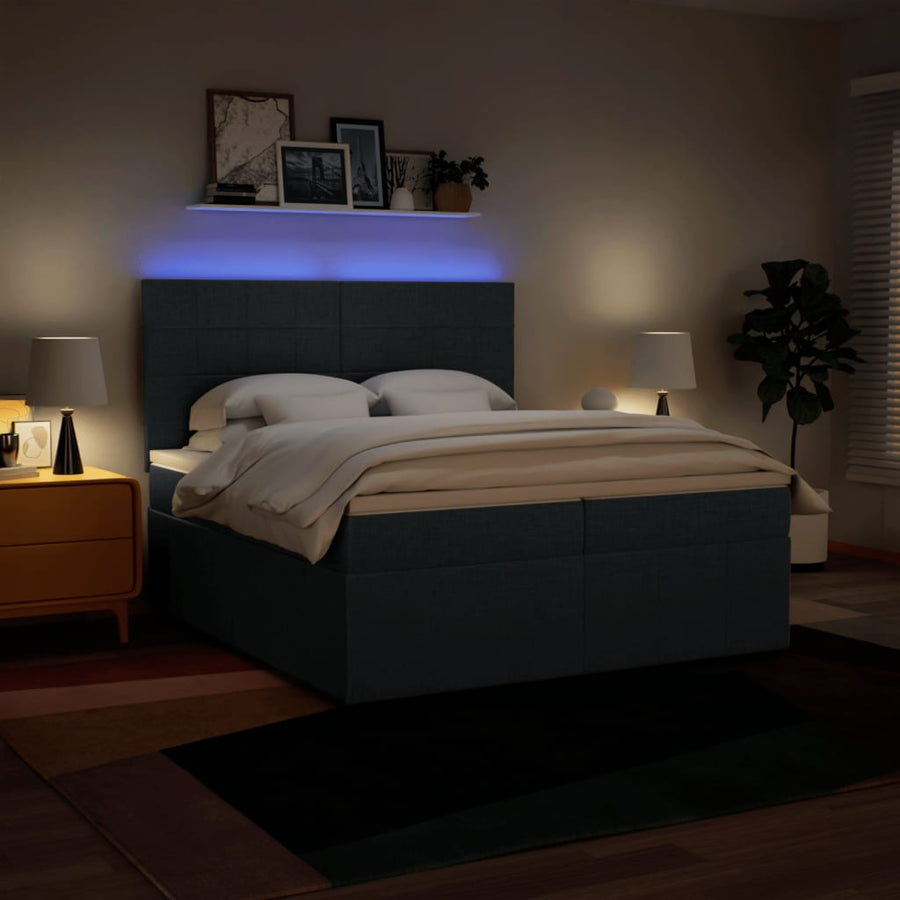 Boxspring met matras stof blauw 200x200 cm