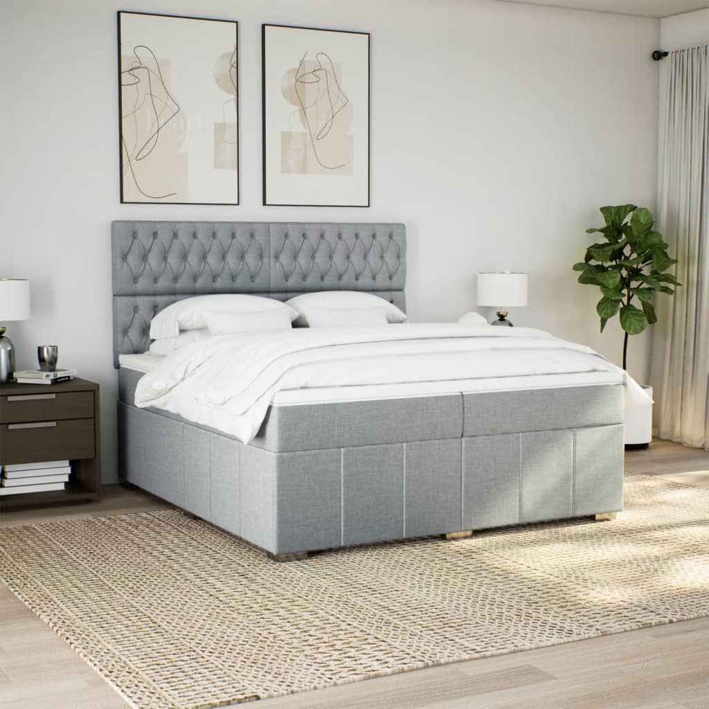 Boxspring met matras stof lichtgrijs 200x200 cm