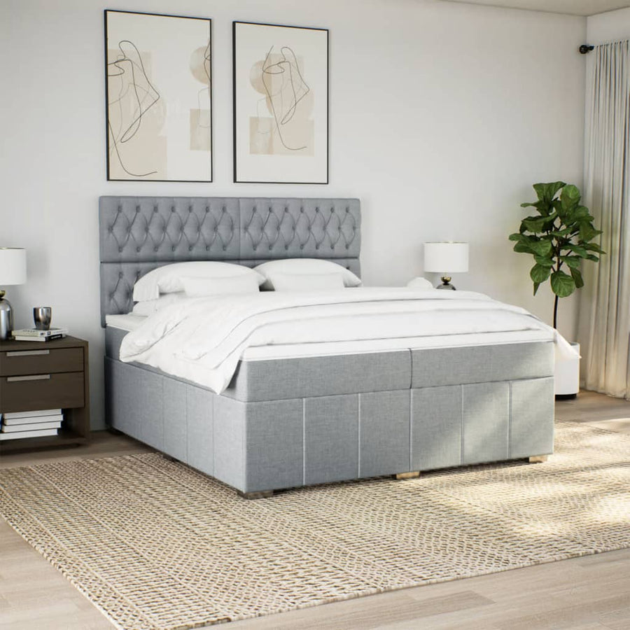 Boxspring met matras stof lichtgrijs 200x200 cm