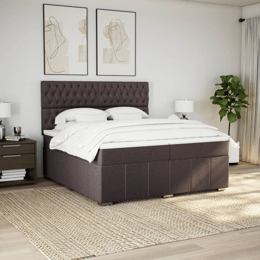 Boxspring met matras stof donkerbruin 200x200 cm