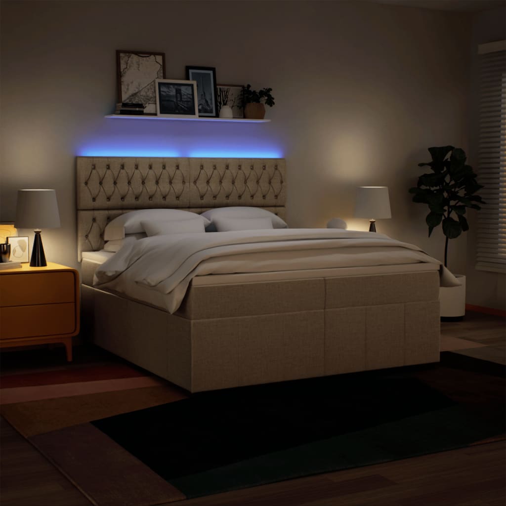 Boxspring met matras stof crèmekleurig 200x200 cm