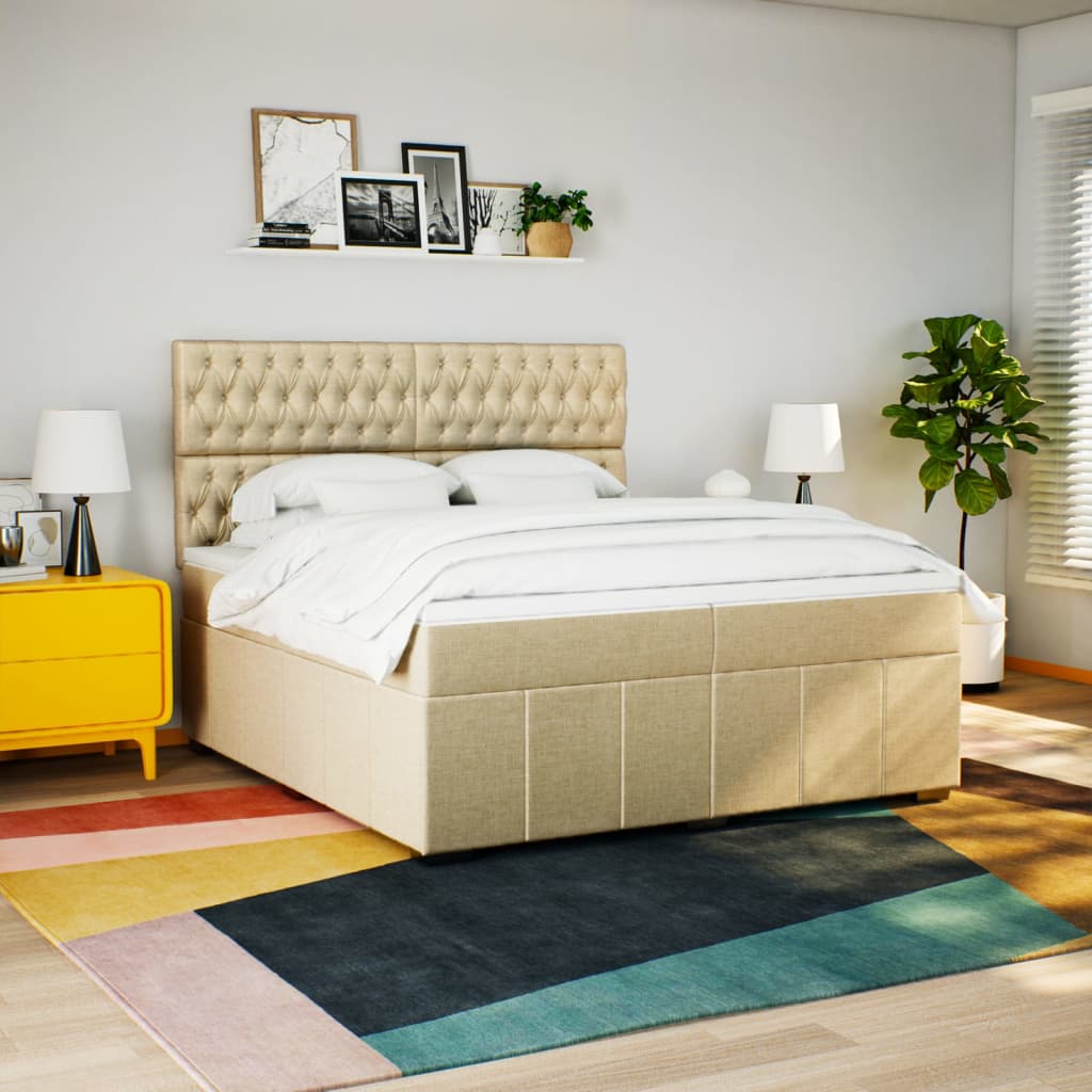 Boxspring met matras stof crèmekleurig 200x200 cm
