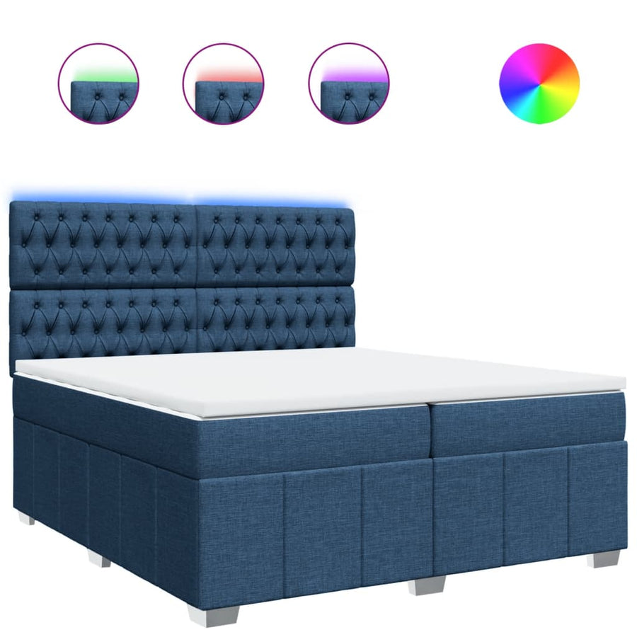 Boxspring met matras stof blauw 200x200 cm
