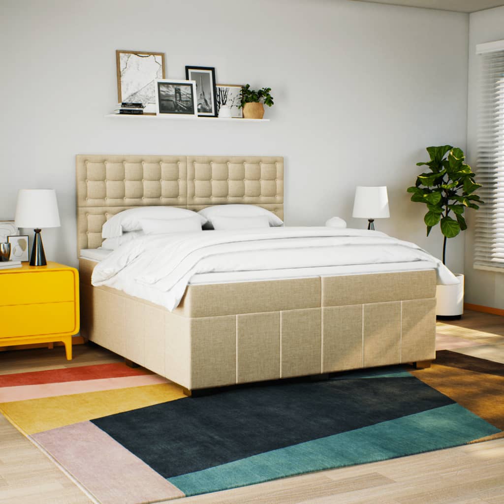 Boxspring met matras stof crèmekleurig 200x200 cm