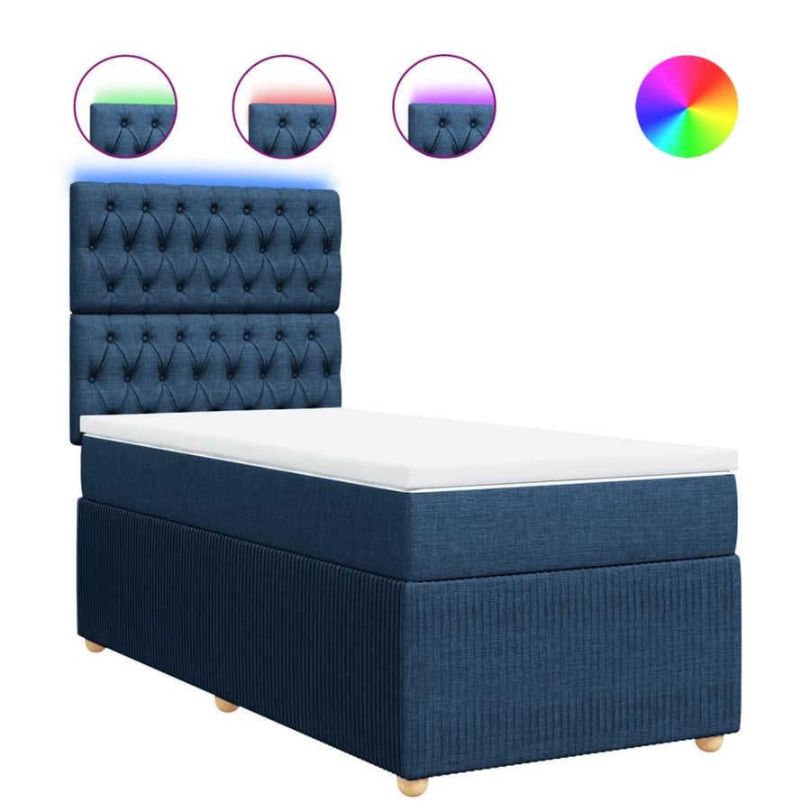 Boxspring met matras stof blauw 80x200 cm