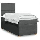 Box spring with mattress fabric dark grey 90x190 cm