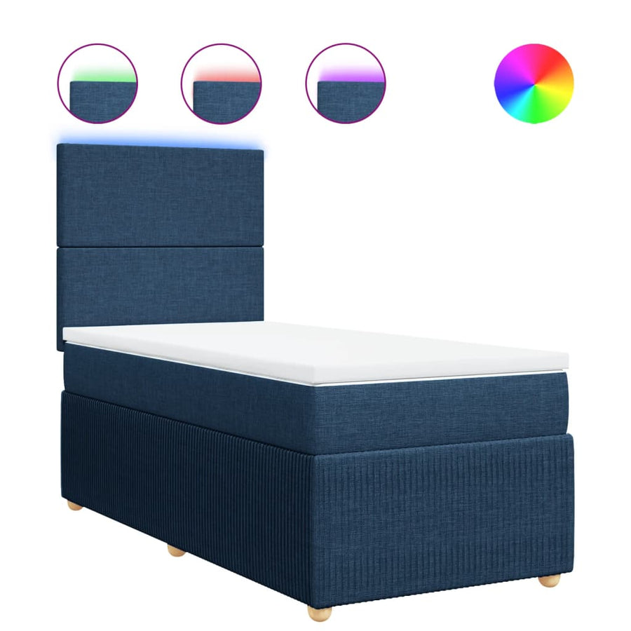 Boxspring met matras stof blauw 90x190 cm
