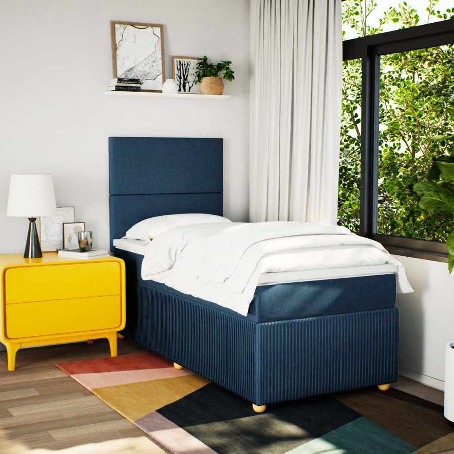 Boxspring met matras stof blauw 90x190 cm