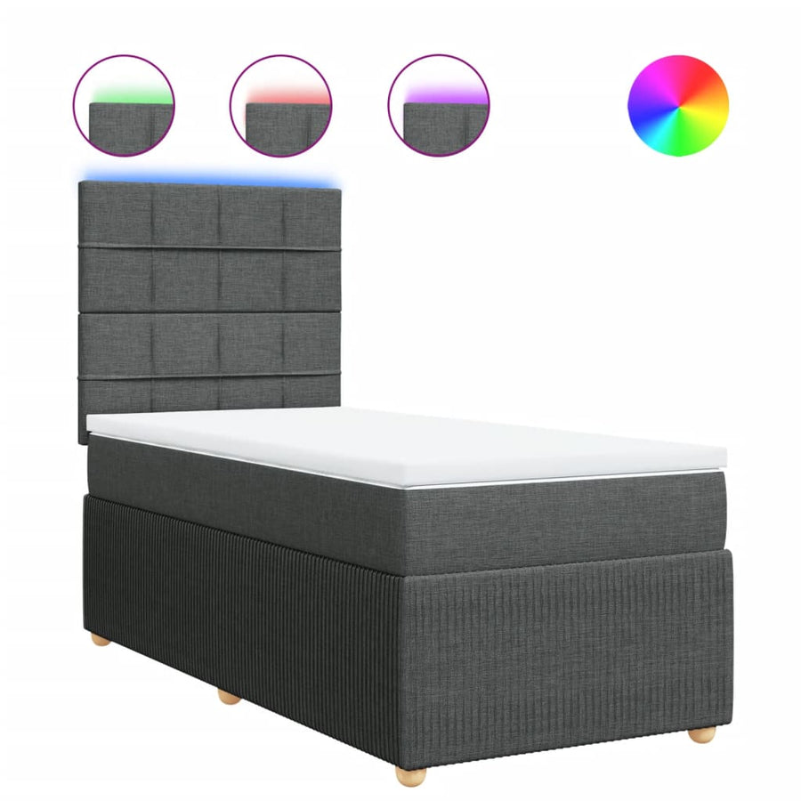 Boxspring met matras stof donkergrijs 90x190 cm