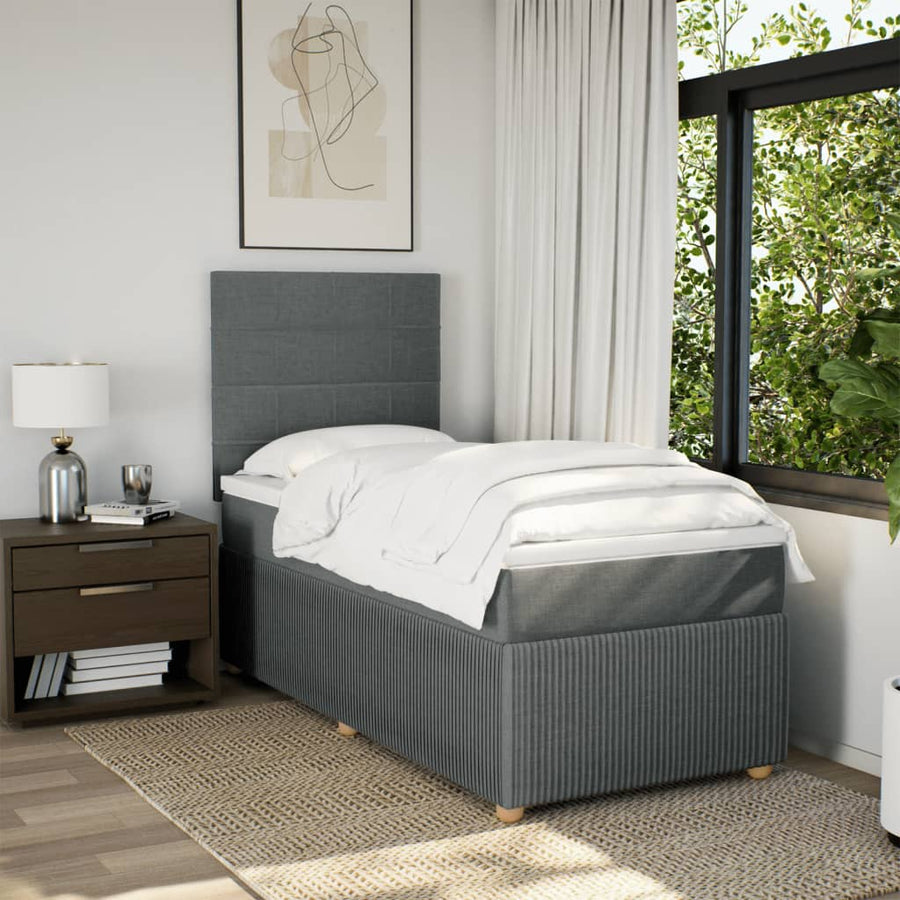 Boxspring met matras stof donkergrijs 90x190 cm