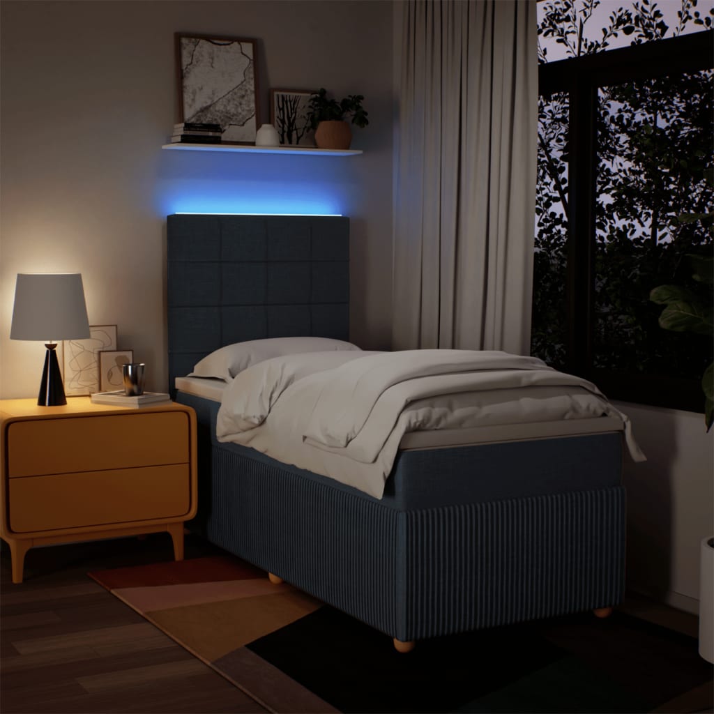 Boxspring met matras stof blauw 90x190 cm