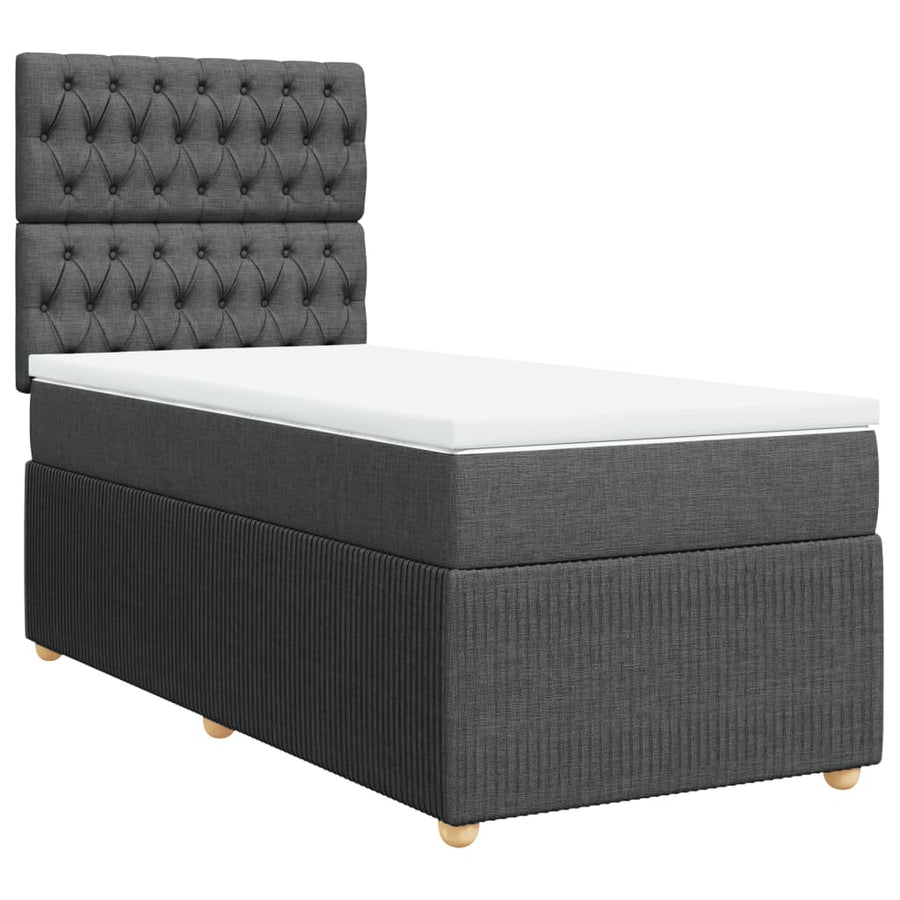 Boxspring met matras stof donkergrijs 90x190 cm