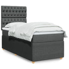 Box spring with mattress fabric dark grey 90x190 cm