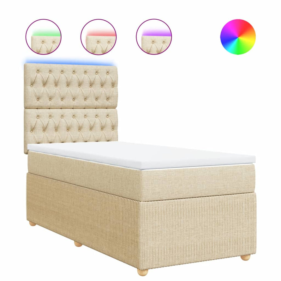 Boxspring met matras stof crèmekleurig 90x190 cm