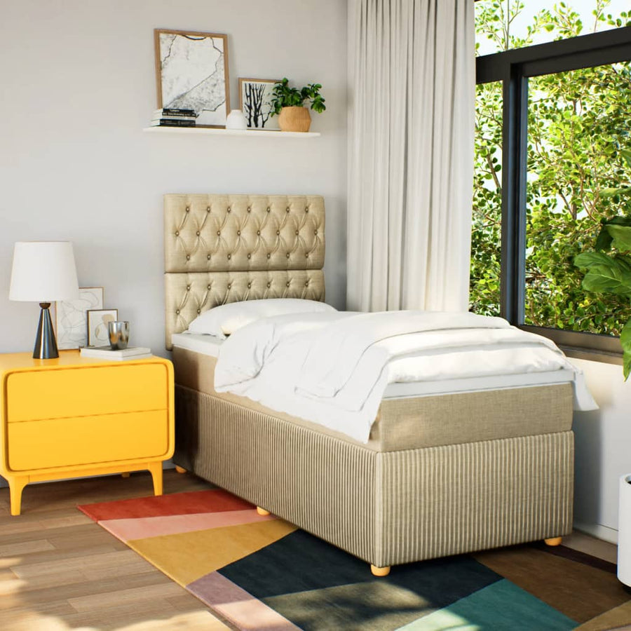Boxspring met matras stof crèmekleurig 90x190 cm