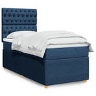 Box spring with mattress fabric blue 90x190 cm
