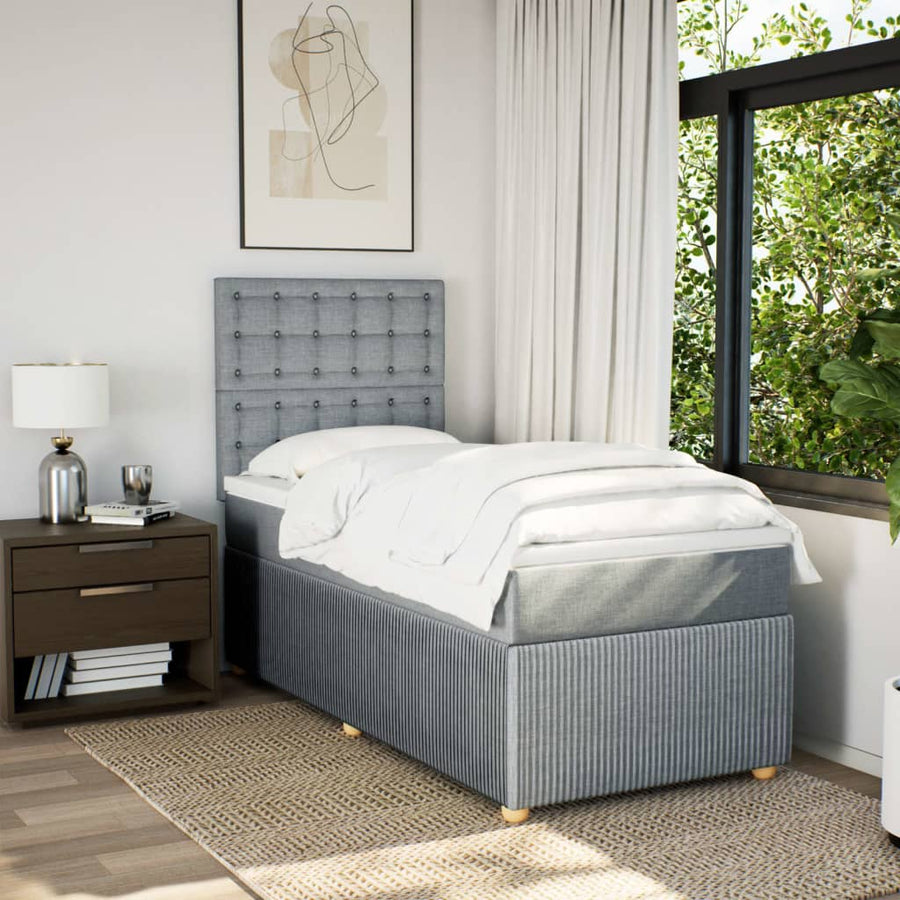 Boxspring met matras stof lichtgrijs 90x190 cm