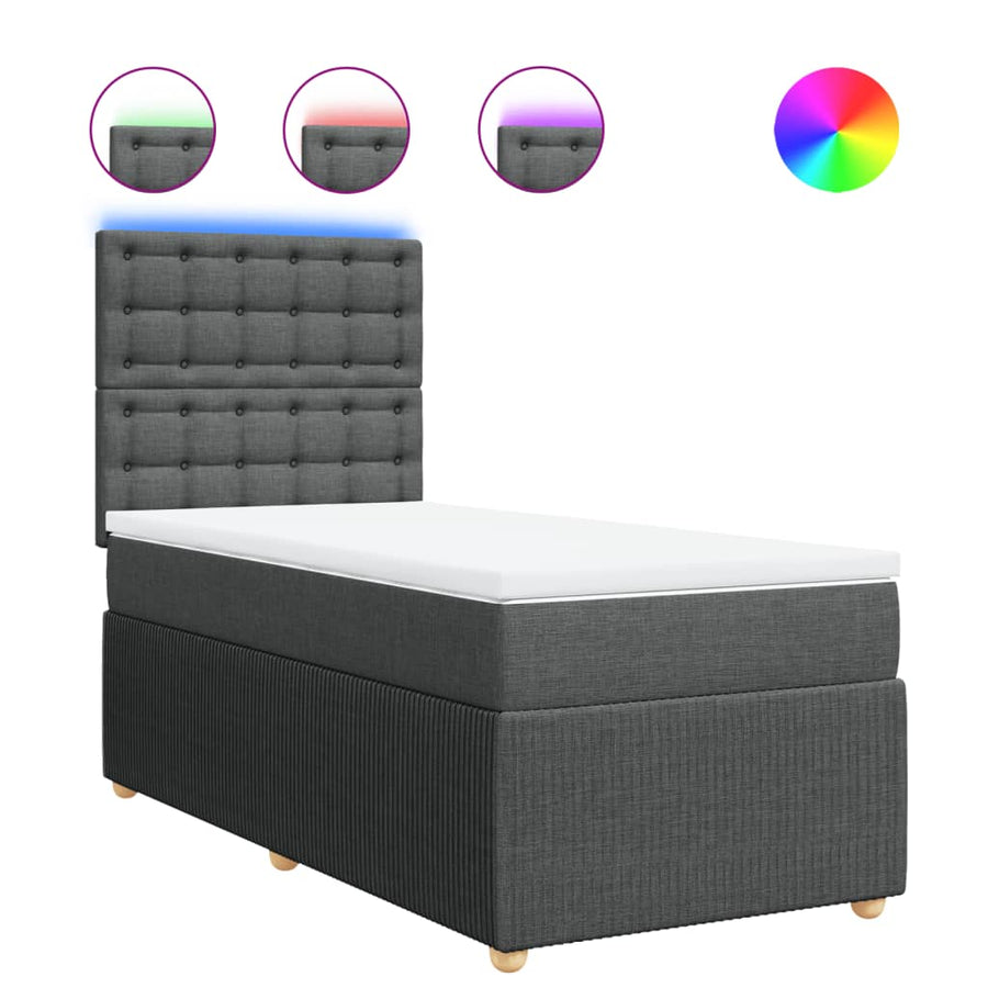 Boxspring met matras stof donkergrijs 90x190 cm