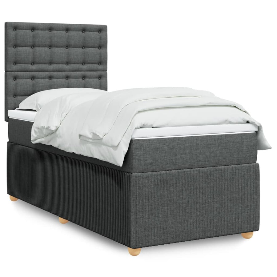 Boxspring met matras stof donkergrijs 90x190 cm