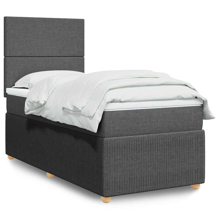 Boxspring met matras stof donkergrijs 90x200 cm