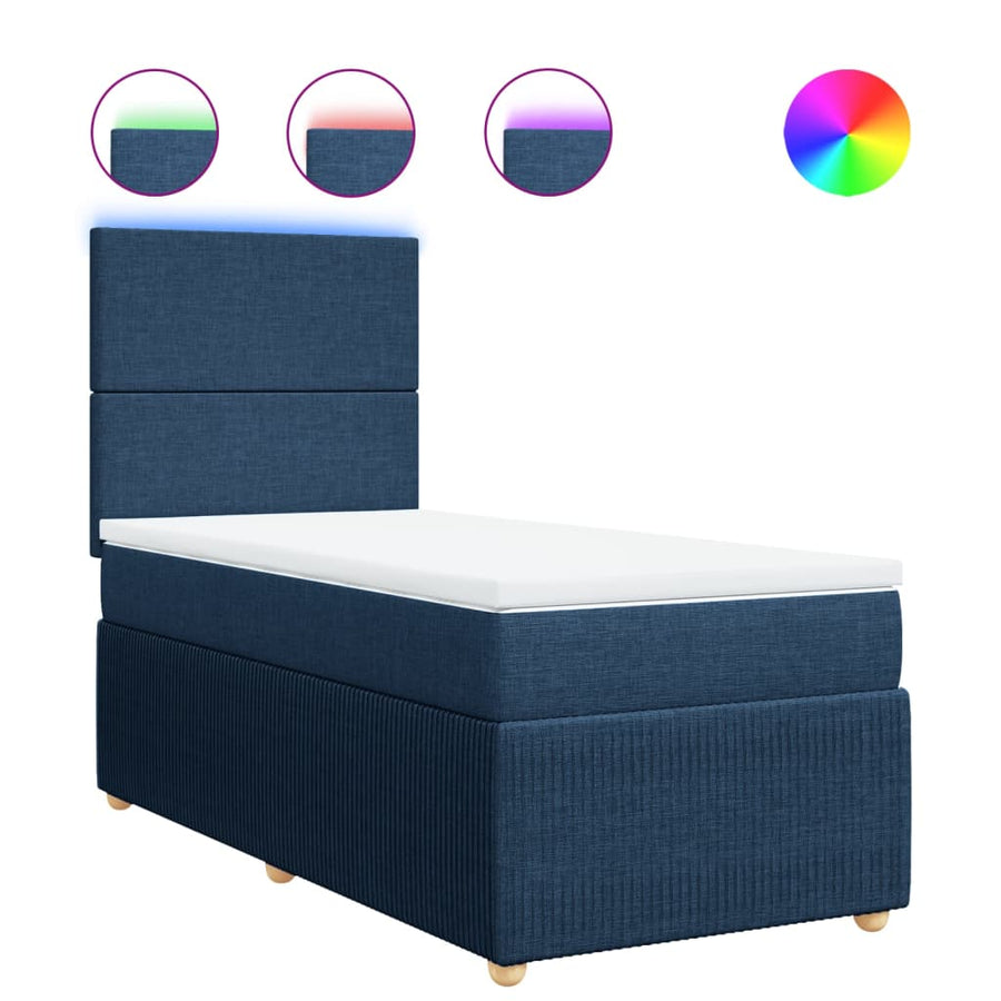 Boxspring met matras stof blauw 90x200 cm