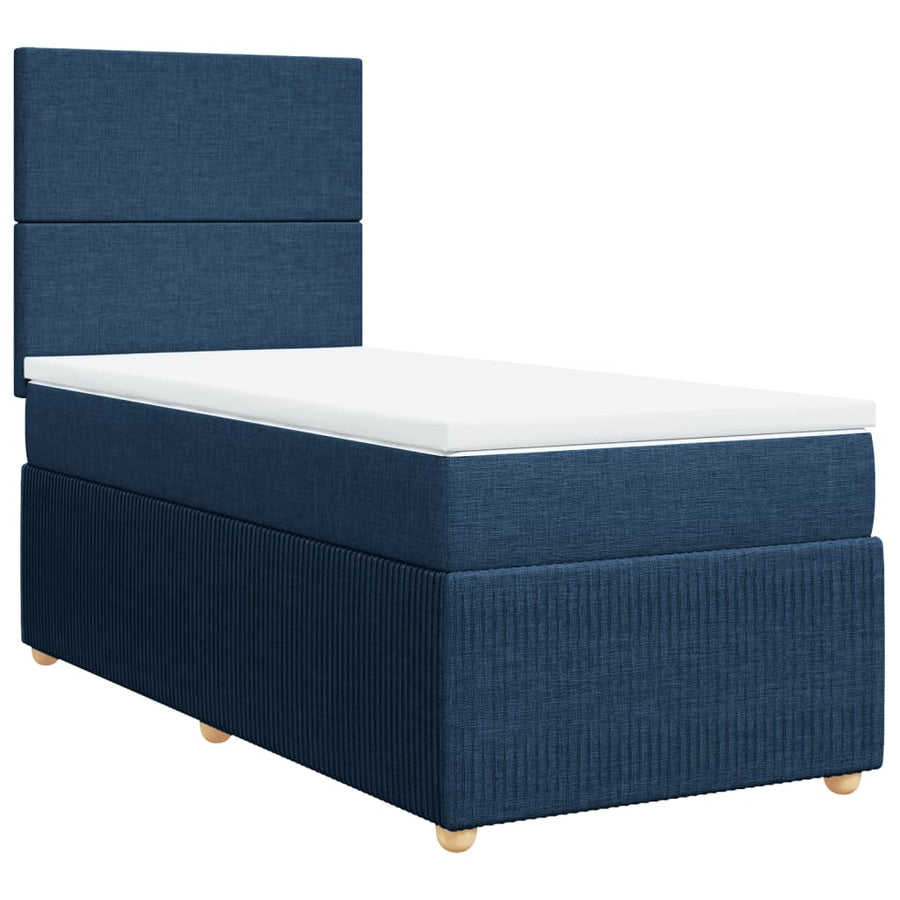 Boxspring met matras stof blauw 90x200 cm