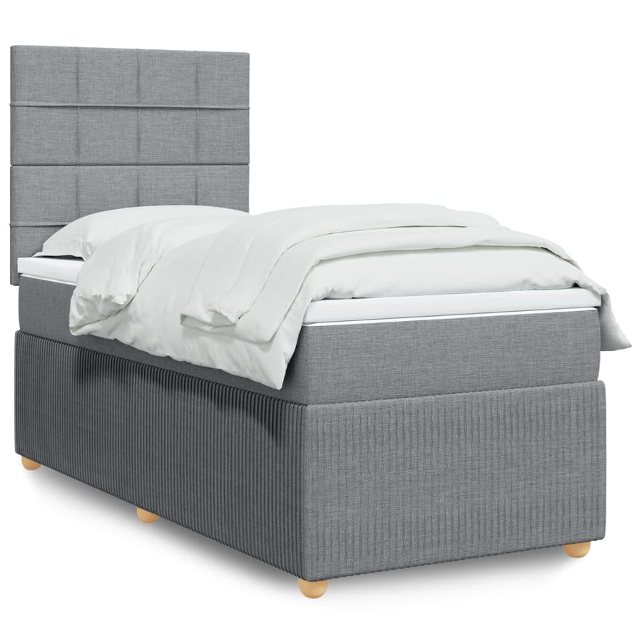 Boxspring met matras stof lichtgrijs 90x200 cm