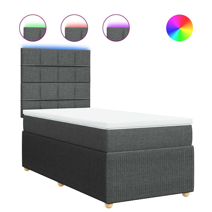 Boxspring met matras stof donkergrijs 90x200 cm