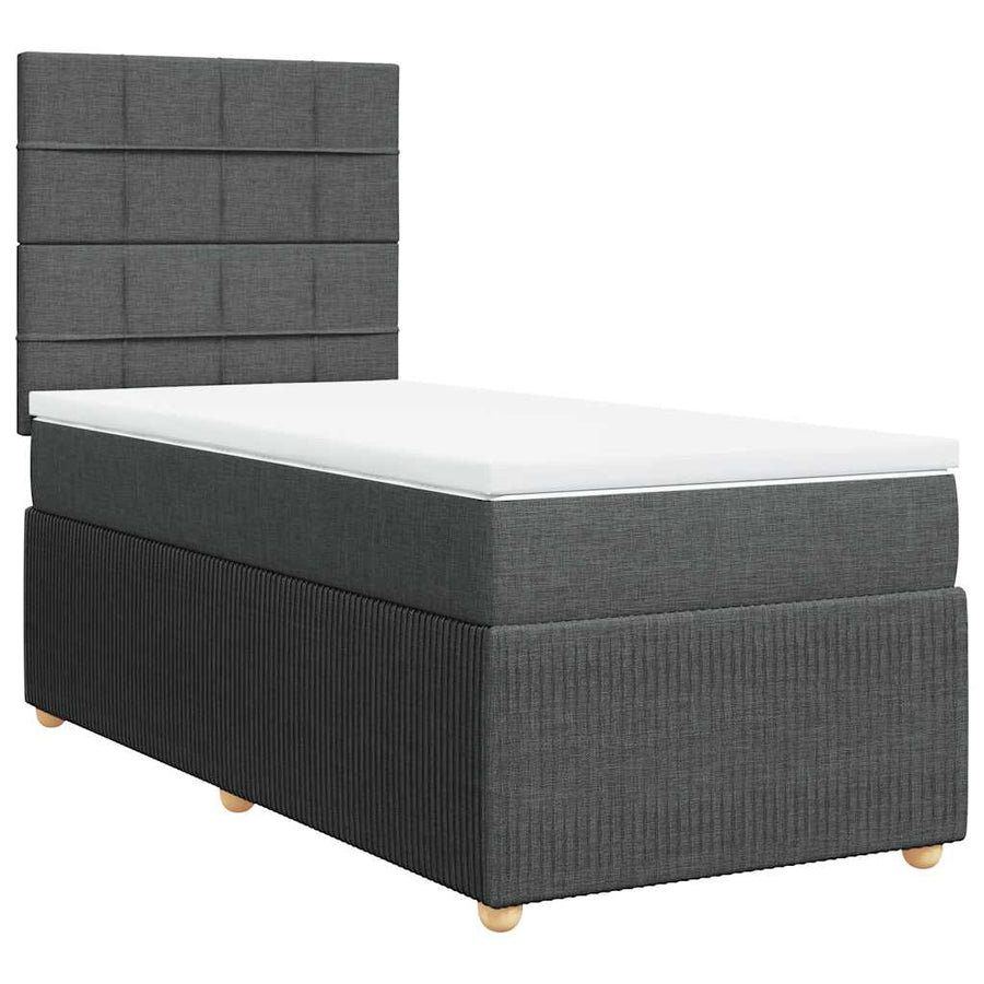 Boxspring met matras stof donkergrijs 90x200 cm