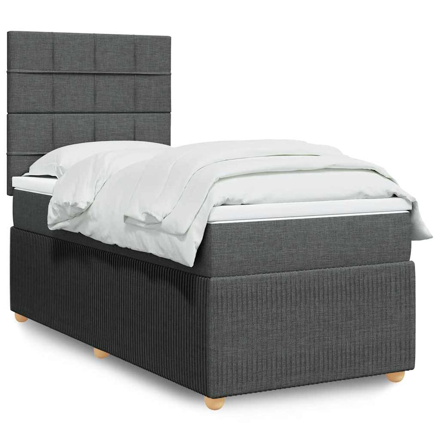 Boxspring met matras stof donkergrijs 90x200 cm