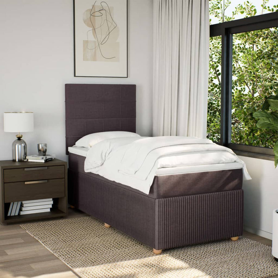 Boxspring met matras stof donkerbruin 90x200 cm
