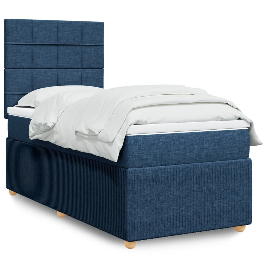 Boxspring met matras stof blauw 90x200 cm