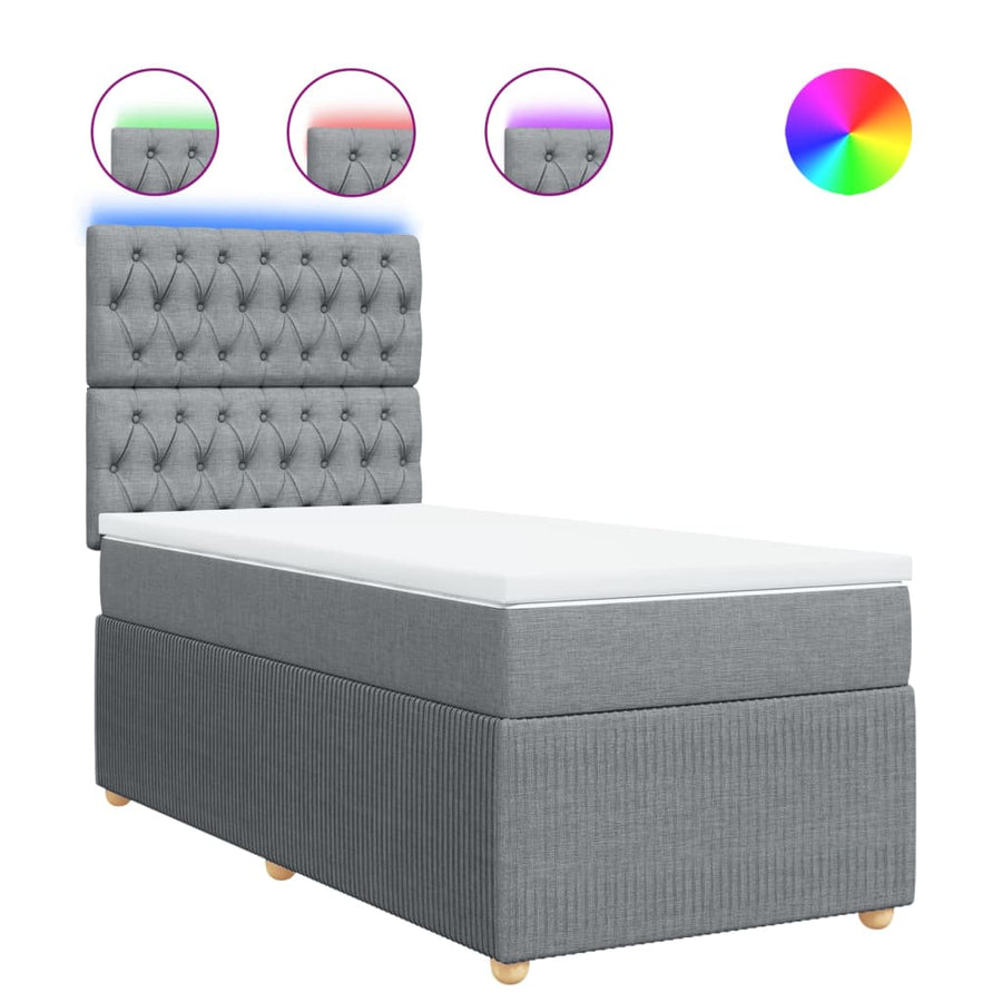 Boxspring met matras stof lichtgrijs 90x200 cm