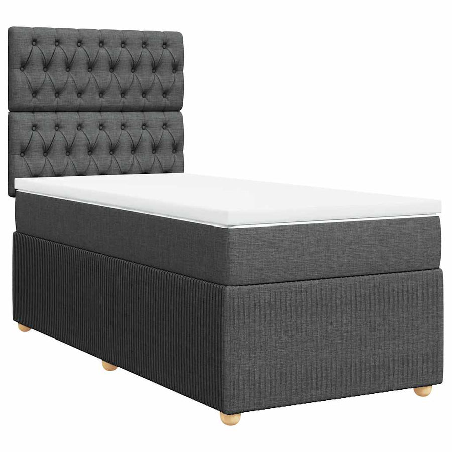 Boxspring met matras stof donkergrijs 90x200 cm