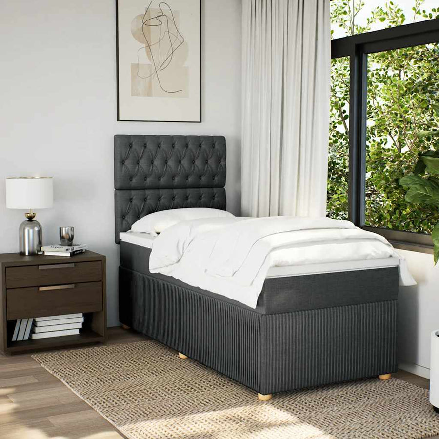 Boxspring met matras stof donkergrijs 90x200 cm
