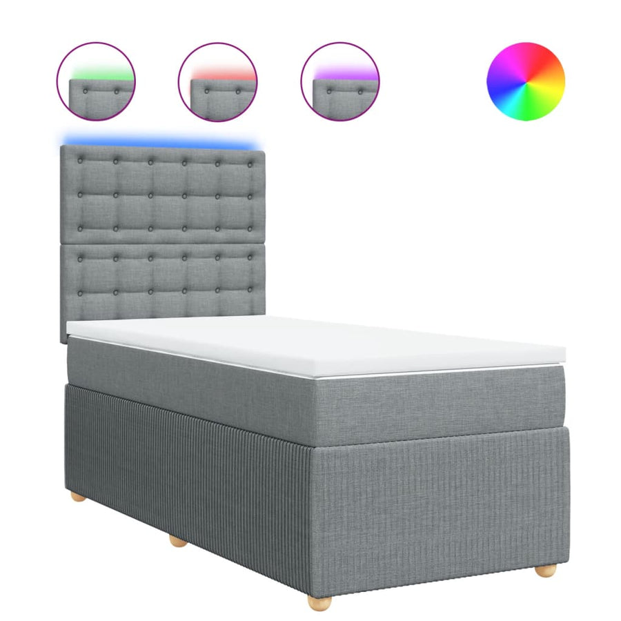 Boxspring met matras stof lichtgrijs 90x200 cm