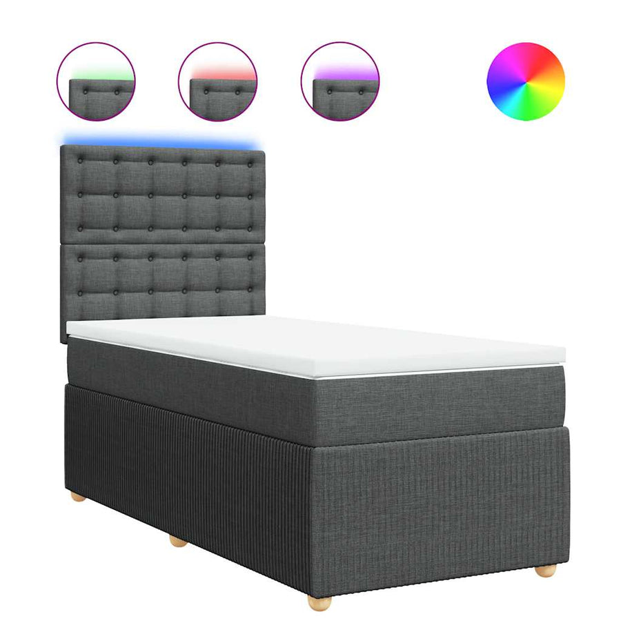 Boxspring met matras stof donkergrijs 90x200 cm