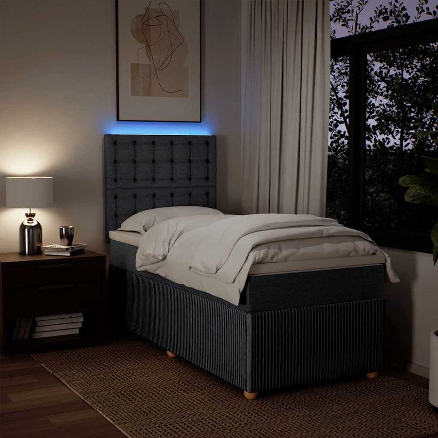Boxspring met matras stof donkergrijs 90x200 cm