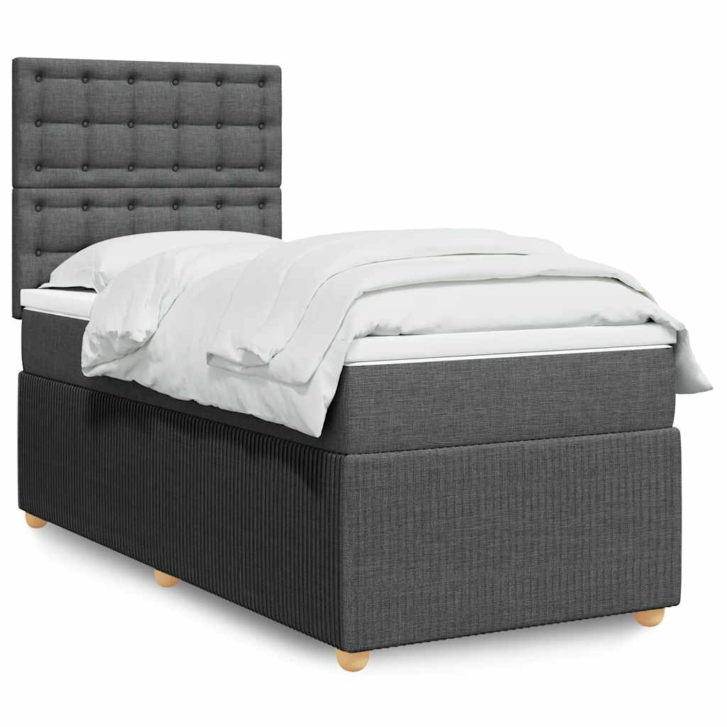 Boxspring met matras stof donkergrijs 90x200 cm