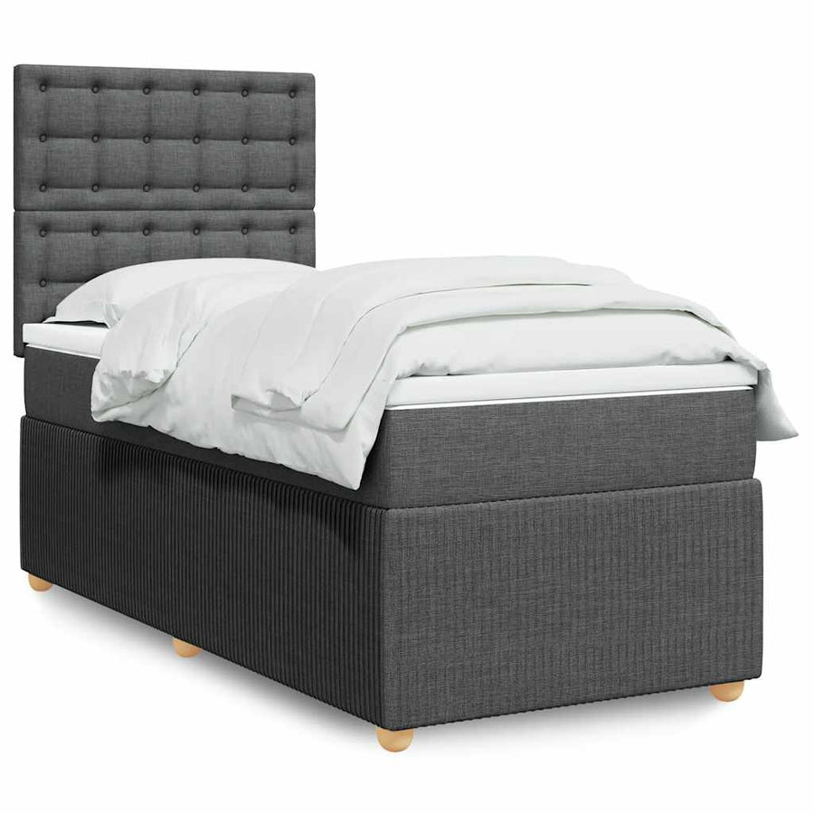 Boxspring met matras stof donkergrijs 90x200 cm