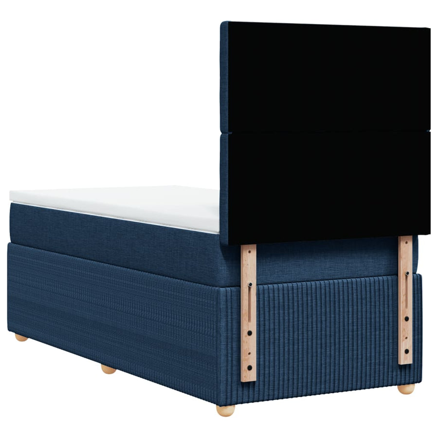 Boxspring met matras stof blauw 90x200 cm
