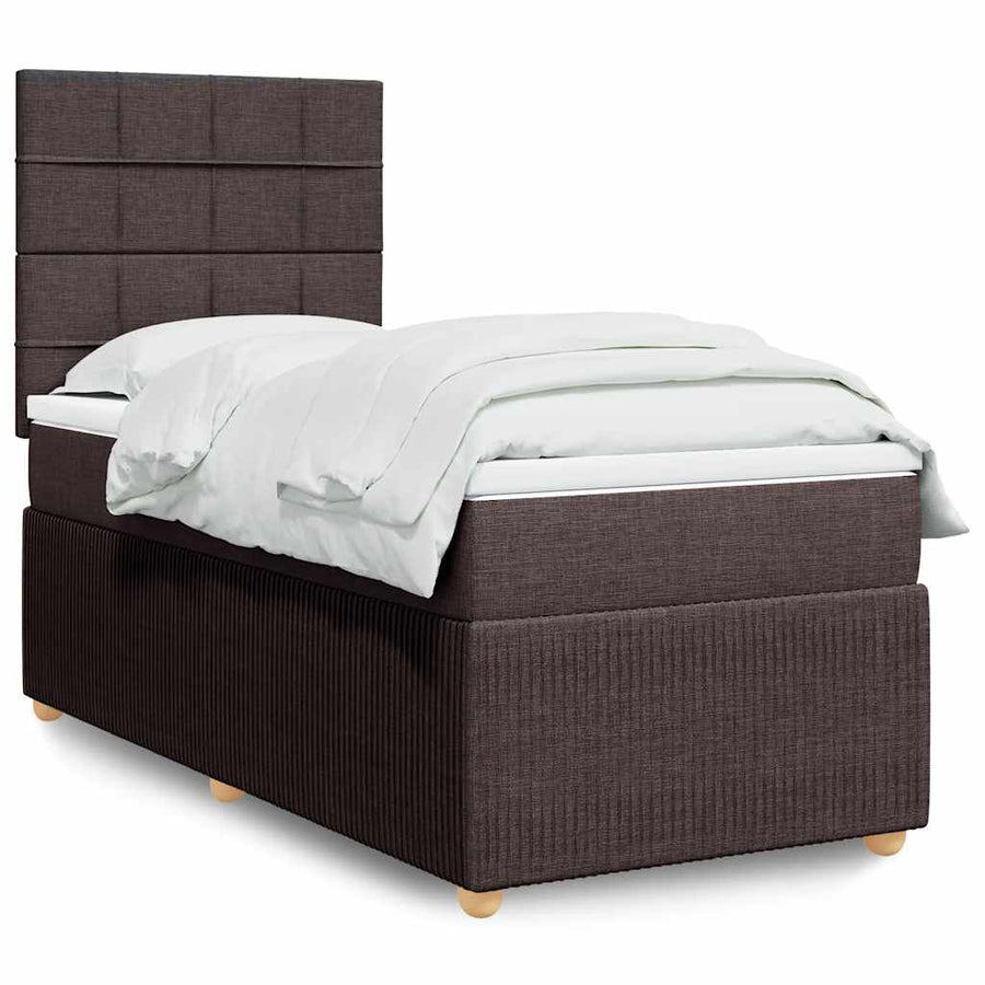 Boxspring Met Matras Stof Donkerbruin 100X200 Cm
