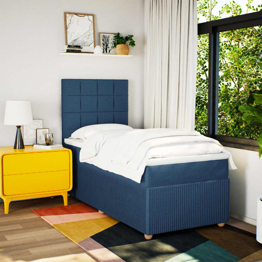 Boxspring met matras stof blauw 100x200 cm