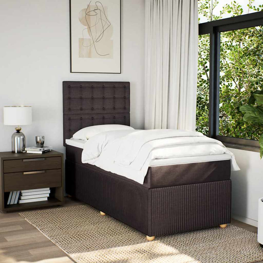 Boxspring Met Matras Stof Donkerbruin 100X200 Cm